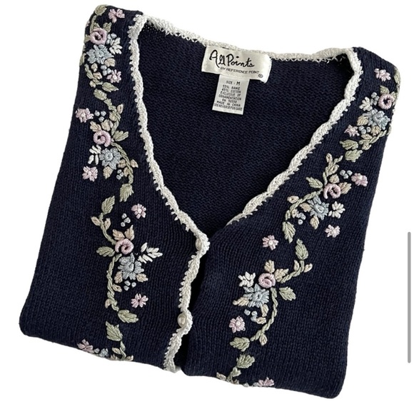 Vintage Embroidered Cardigan Sweater Top Cottagecore Coquette Floral medium - Picture 7 of 11